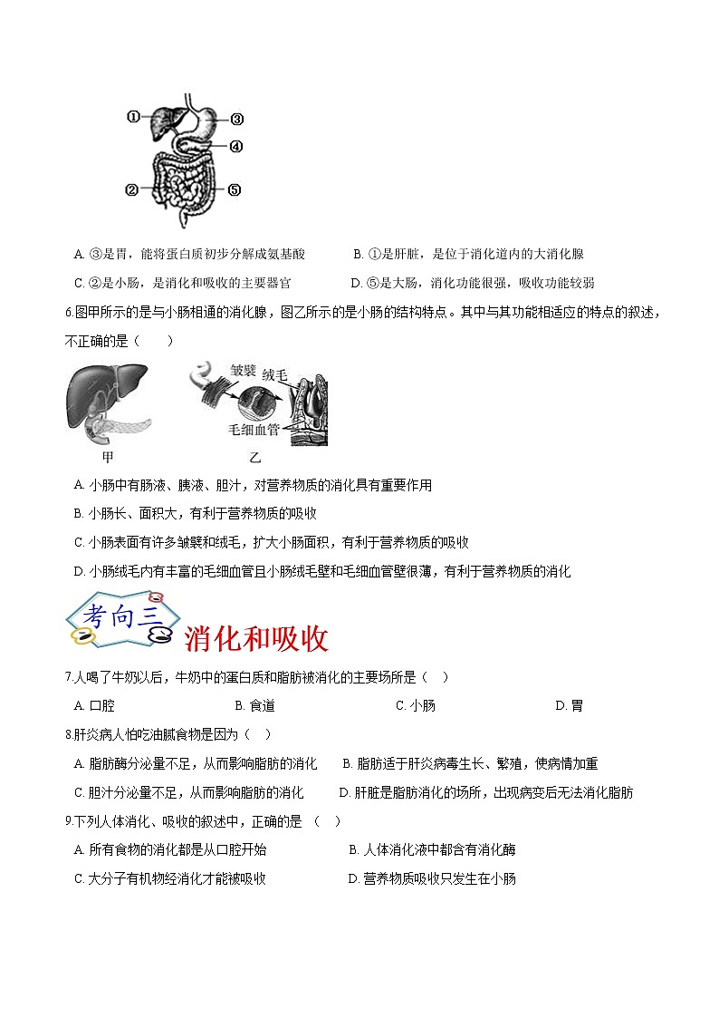 初中生物中考复习 考点12 人体的营养(考点专练)-备战2021年中考生物考点微专题第2页