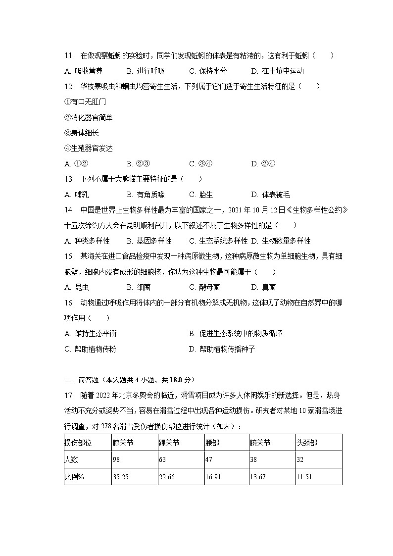 2022-2023学年辽宁省阜新市细河区八年级(上)期末生物试卷(含解析)第2页