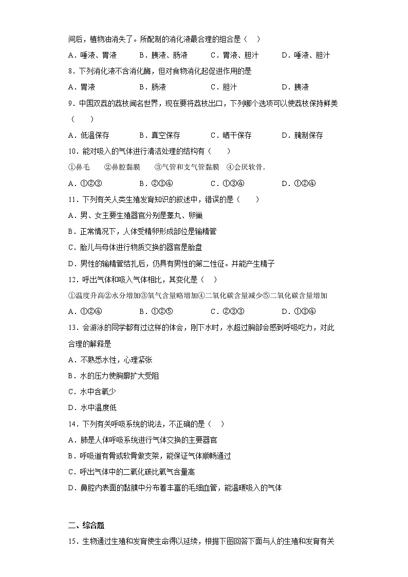 七年级下册生物期中考试考前必刷卷Ⅲ(教师版)第2页