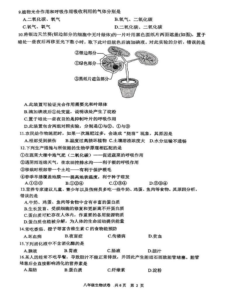 江苏省泰州市兴化市2022-2023学年八年级下学期期中生物试题02