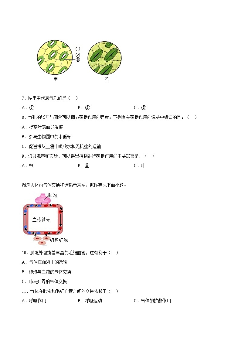 2023年中考第一次模拟考试卷生物(淮安卷)(考试版)A403