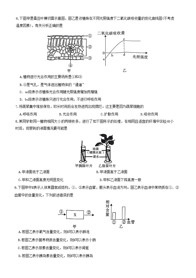 2023年陕西省咸阳市三原县二模生物试题(含答案)02
