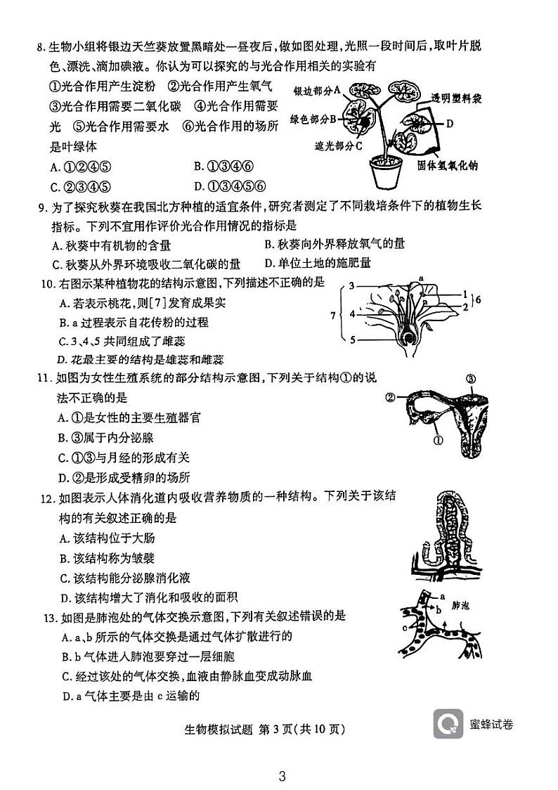 2023年山东省临沂市兰山区一模生物试题03
