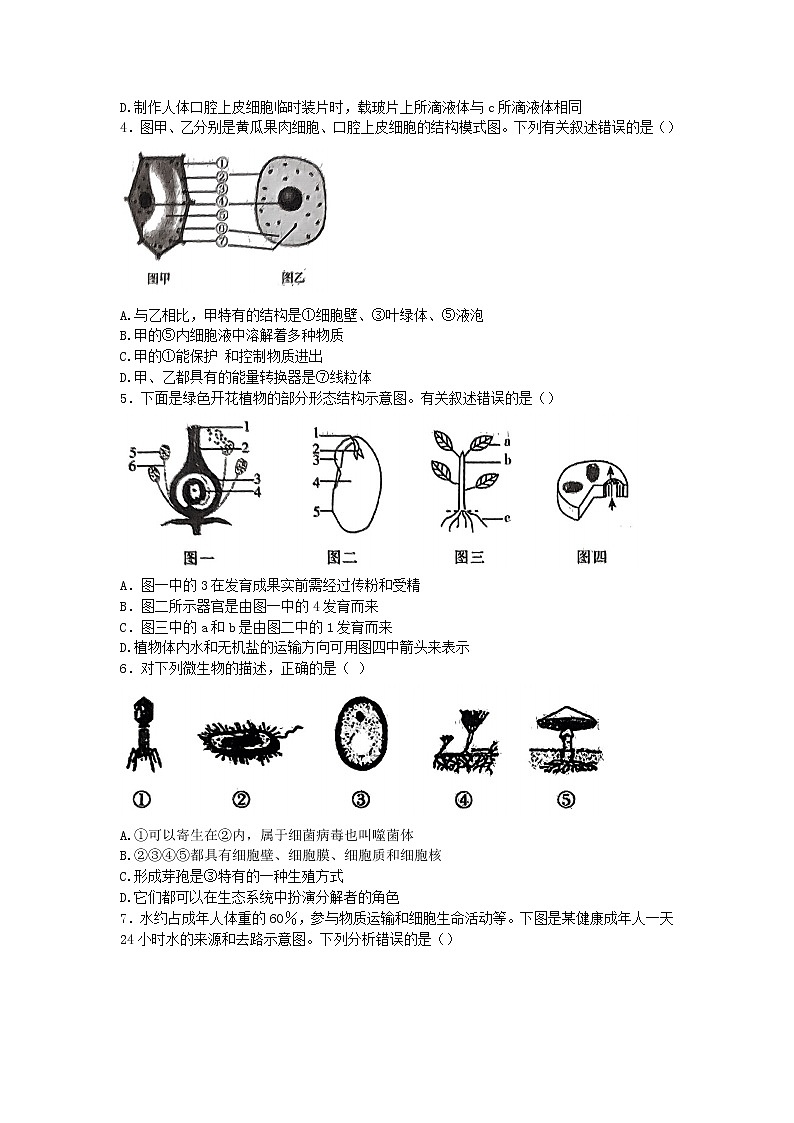 2023年山东省德州市平原县一模生物试题(含答案)02