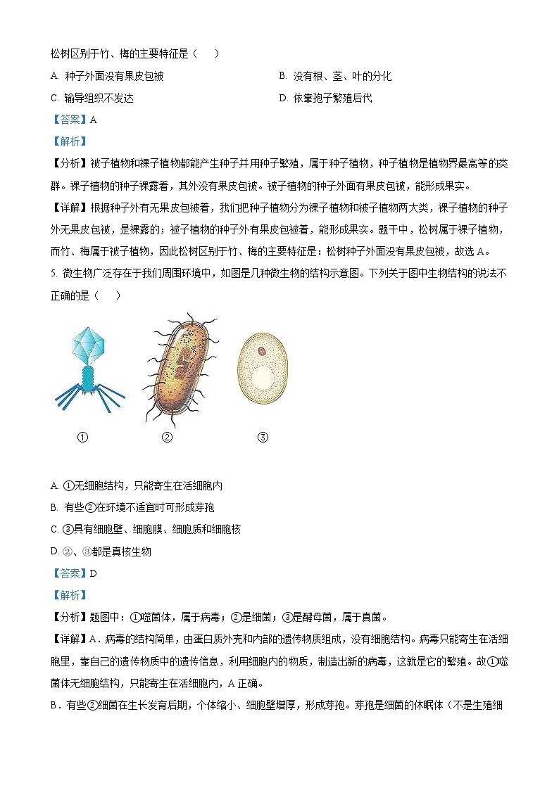 山东省济宁市2021年中考生物试题（教师版）03