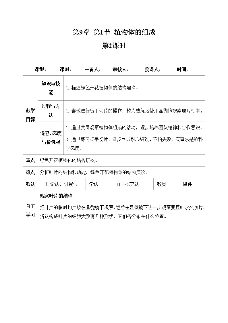 4.9.1 植物体的组成(第2课时)(七下生物苏科版)第1页