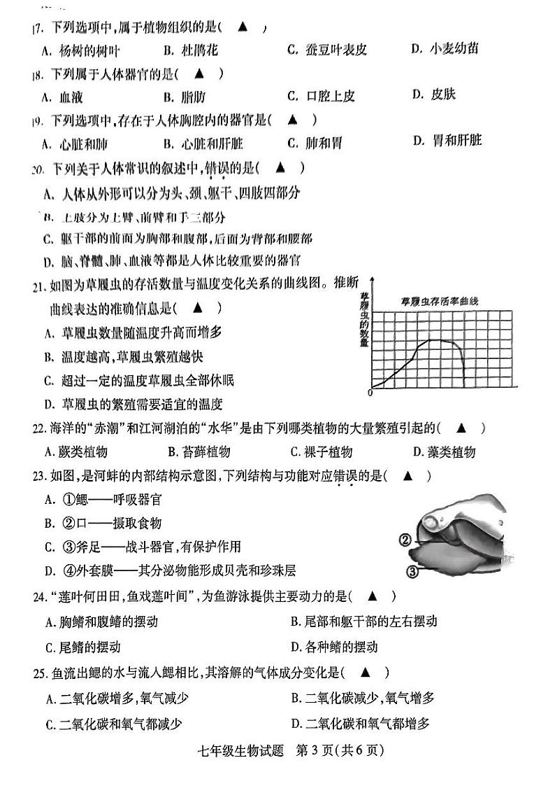江苏省徐州沛县2022-2023学年七年级下学期生物期中检测试题第2页