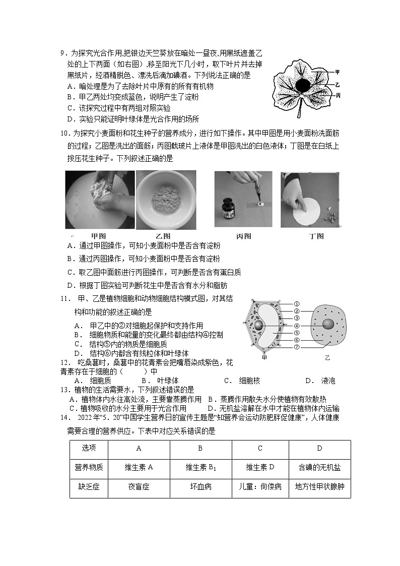 江苏省徐州市贾汪区2022-2023学年八年级下学期期中抽测生物试题第3页