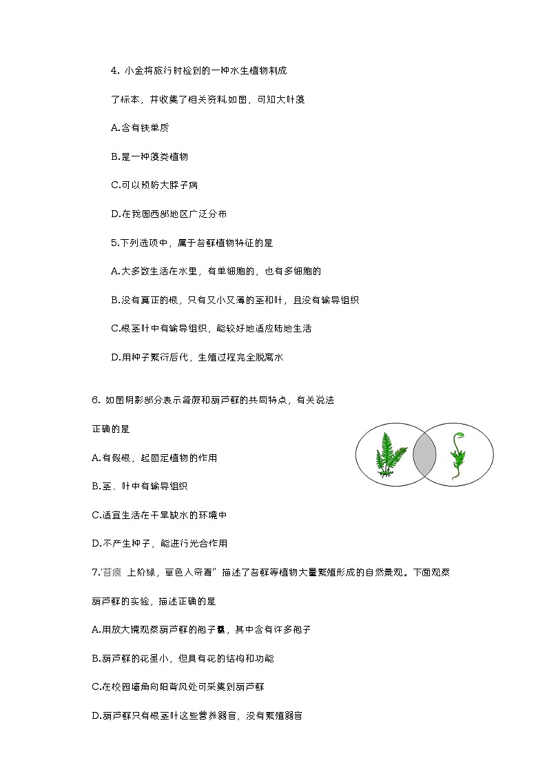 山东省烟台市招远市(五四制)2022-2023学年六年级下学期期中考试生物试题第2页