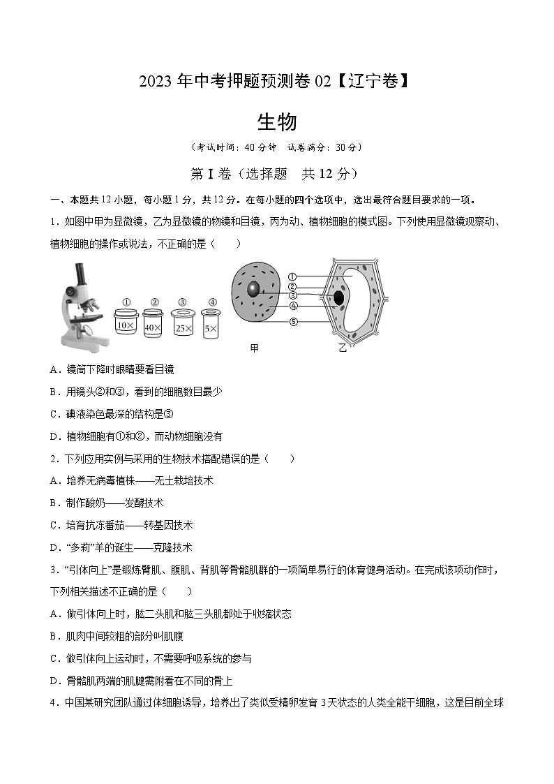2023年中考押题预测卷02(辽宁卷)-生物(含考试版、全解全析、参考答案、答题卡)01