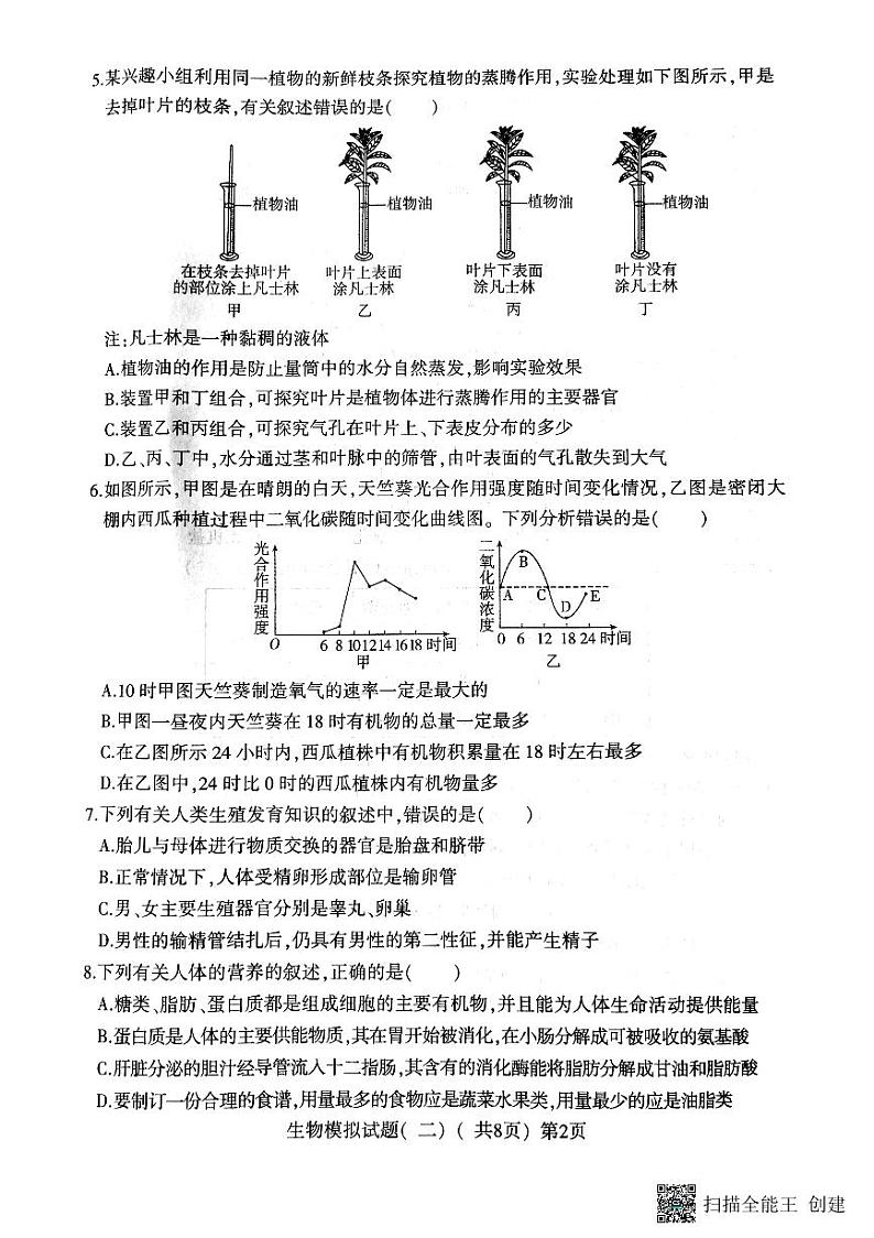 2023年山东省聊城市莘县二模生物试题第2页