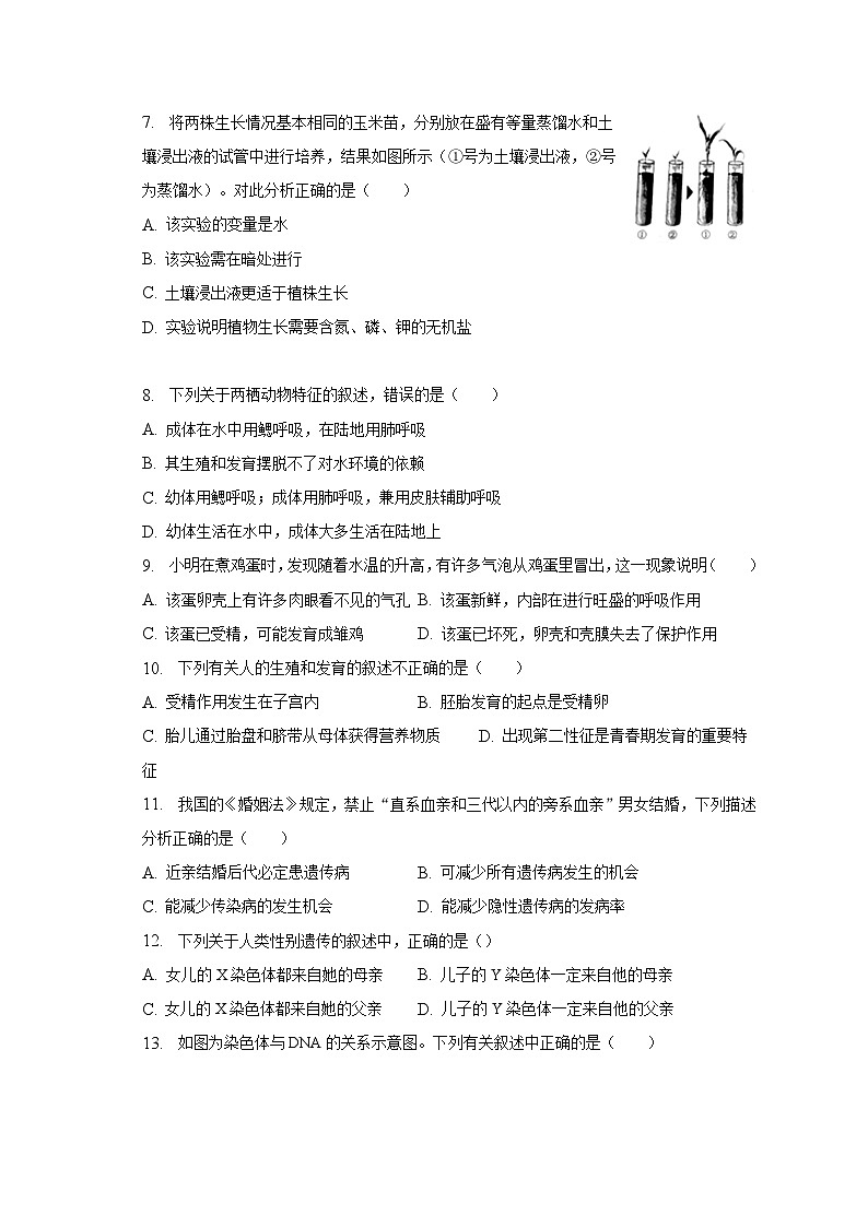 2022-2023学年山东省德州市乐陵市八年级(上)期末生物试卷(含解析)02