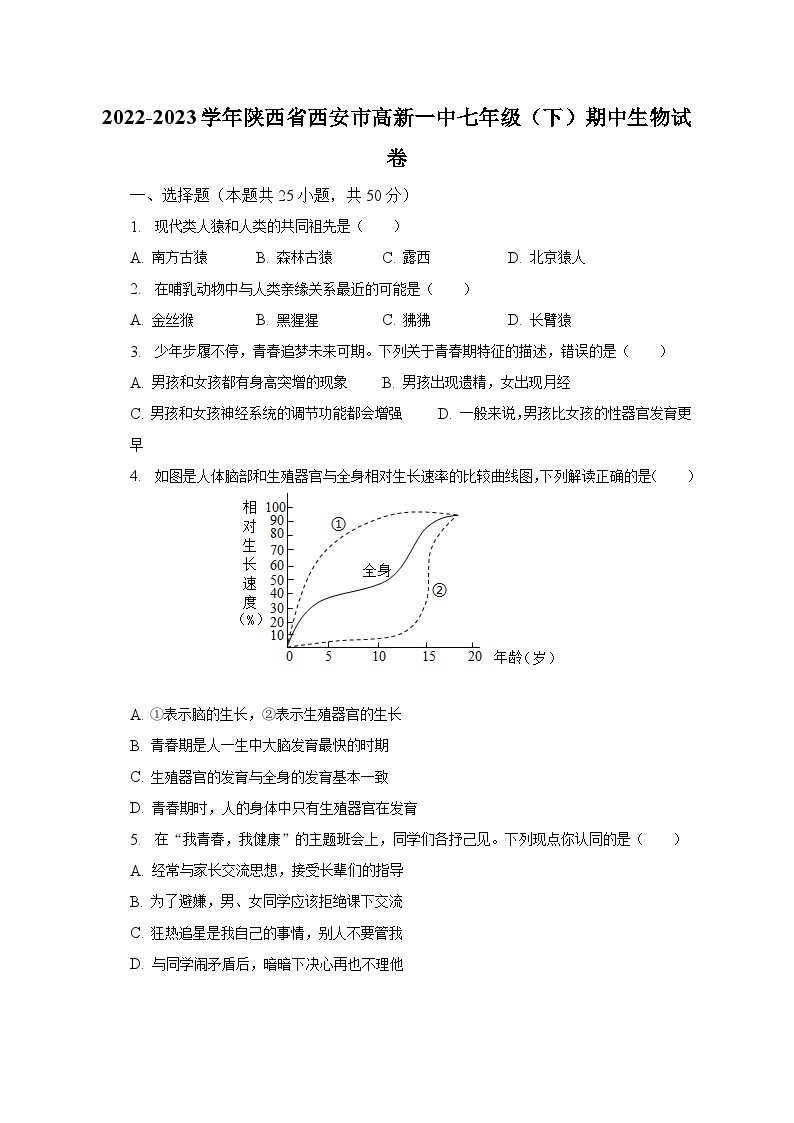 2022-2023学年陕西省西安市高新一中七年级（下）期中生物试卷（含解析）01