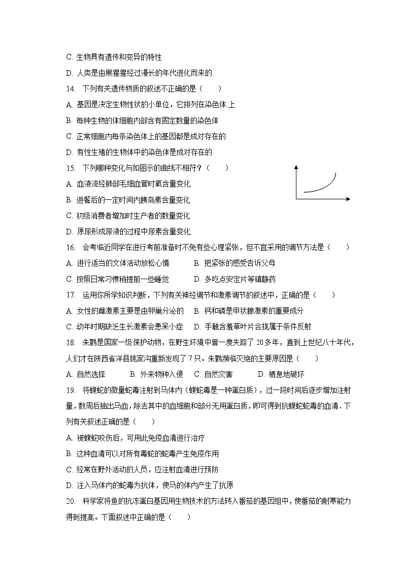 2023年山东省菏泽市鄄城县中考生物一模试卷(含解析)03