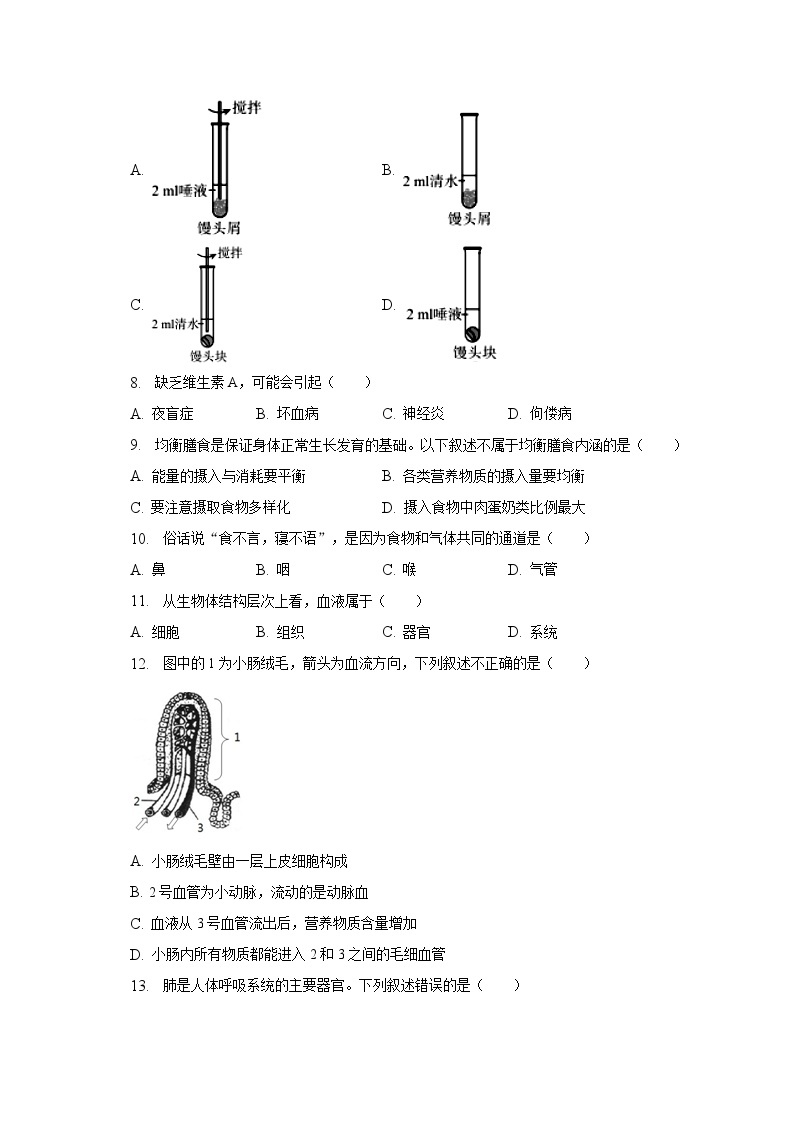 2022-2023学年北京二中教育集团七年级（下）期中生物试卷（含解析）02