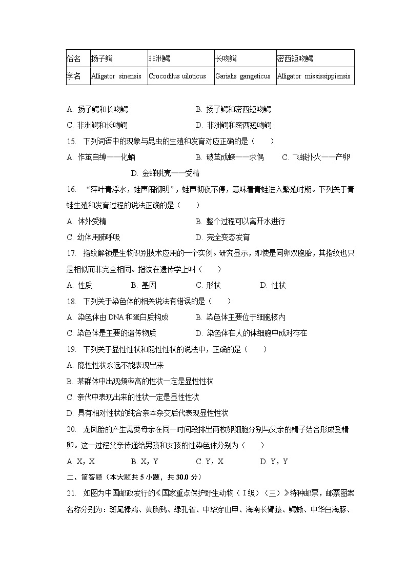 2022-2023学年河南省南阳市卧龙区八年级（上）期末生物试卷（含解析）03