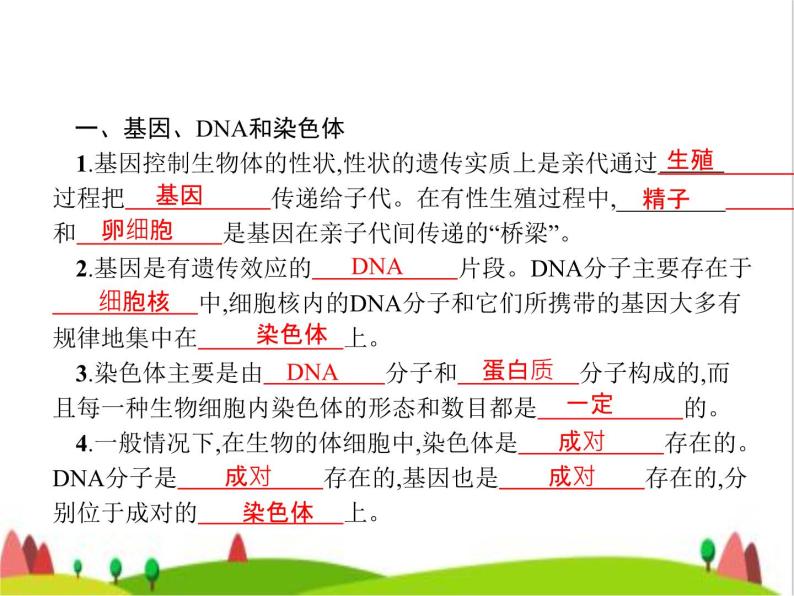 人教版初中生物八年级下册第七单元第二章第二节基因在亲子代间的传递练习课件02