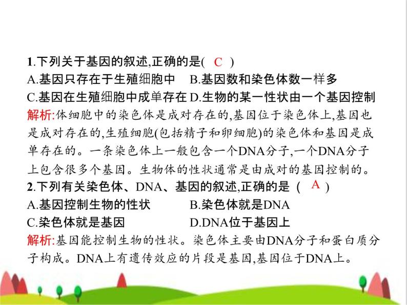 人教版初中生物八年级下册第七单元第二章第二节基因在亲子代间的传递练习课件08