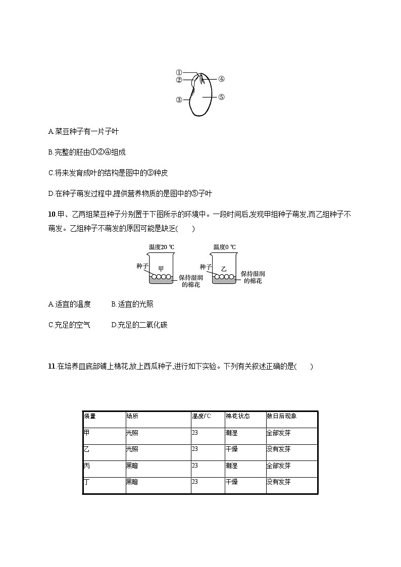 苏教版初中生物七年级上册第3单元第五章第一节植物种子的萌发练习含答案第3页