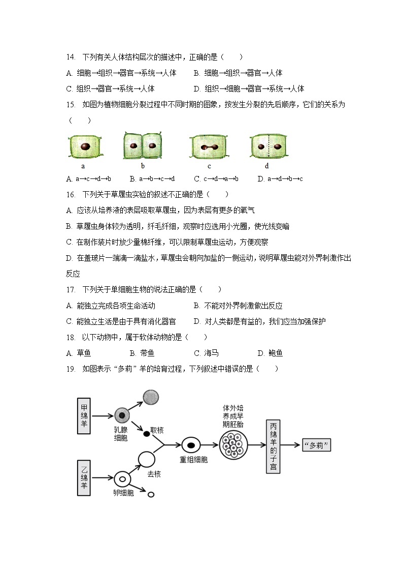 2022-2023学年江苏省苏州市吴江区道尔顿学校七年级（下）期中生物试卷（含解析）03