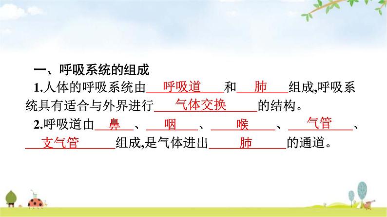 人教版初中生物七年级下册第3章人体的呼吸第1节呼吸道对空气的处理练习课件第4页