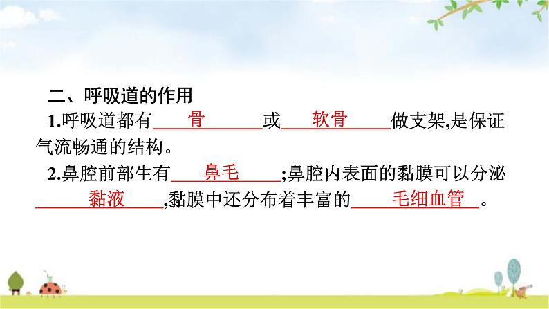 人教版初中生物七年级下册第3章人体的呼吸第1节呼吸道对空气的处理练习课件第5页
