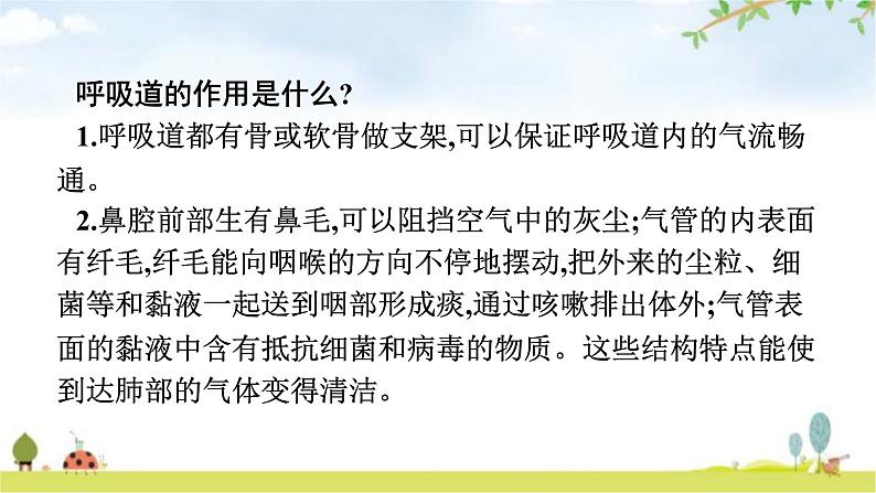人教版初中生物七年级下册第3章人体的呼吸第1节呼吸道对空气的处理练习课件第8页