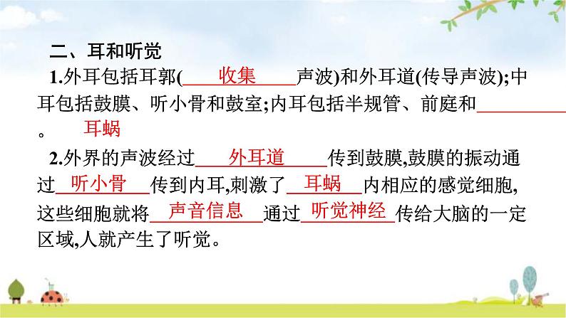 人教版初中生物七年级下册第6章人体生命活动的调节第1节人体对外界环境的感知练习课件第8页