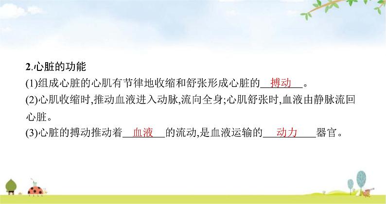 北师版初中生物七年级下册第9章人体内的物质运输第2节第1课时血管和心脏练习课件06