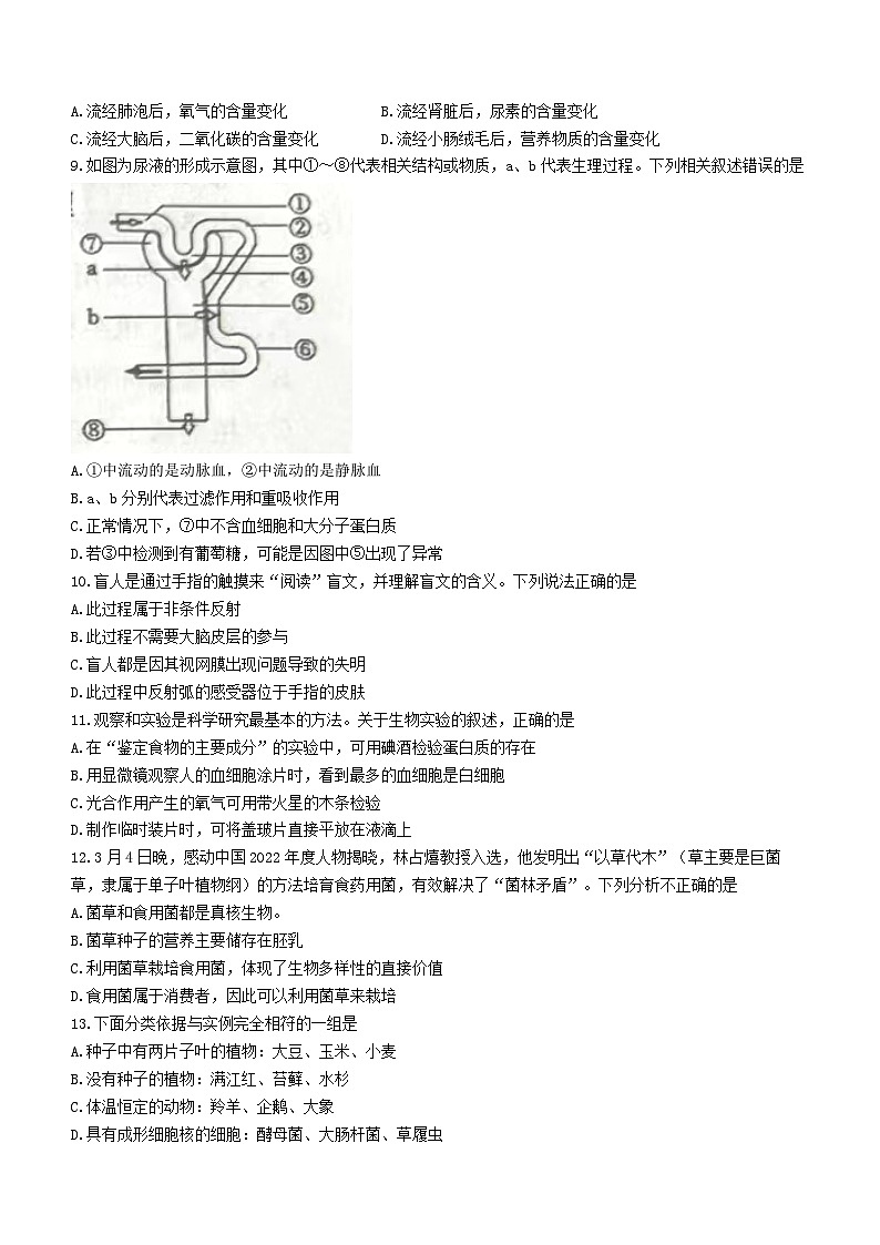 2023年江苏省盐城市阜宁县中考二模生物试题(含答案)03