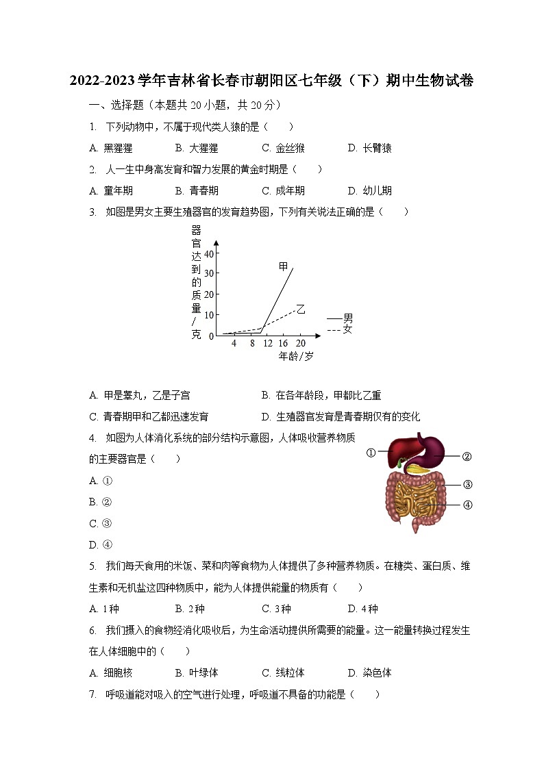 2022-2023学年吉林省长春市朝阳区七年级(下)期中生物试卷(含解析)第1页