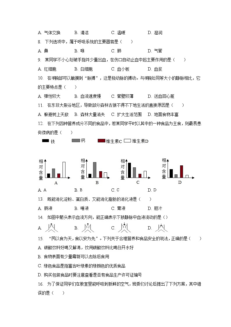 2022-2023学年吉林省长春市朝阳区七年级(下)期中生物试卷(含解析)第2页