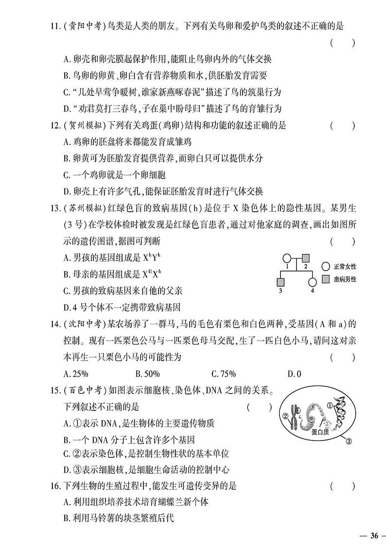 (2023秋)(初中)八年级全一册-苏教版生物(下册)-期中测试题第3页