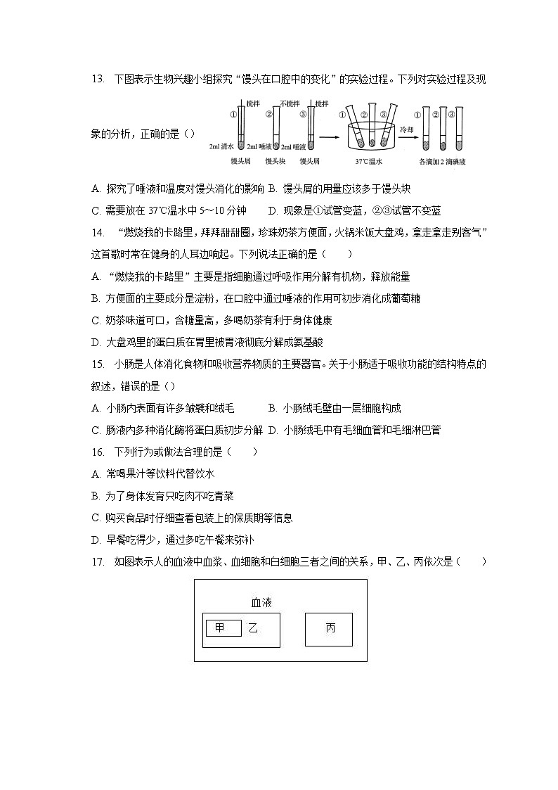 2022-2023学年河南省洛阳市伊川县七年级(下)期中生物试卷(含解析)03