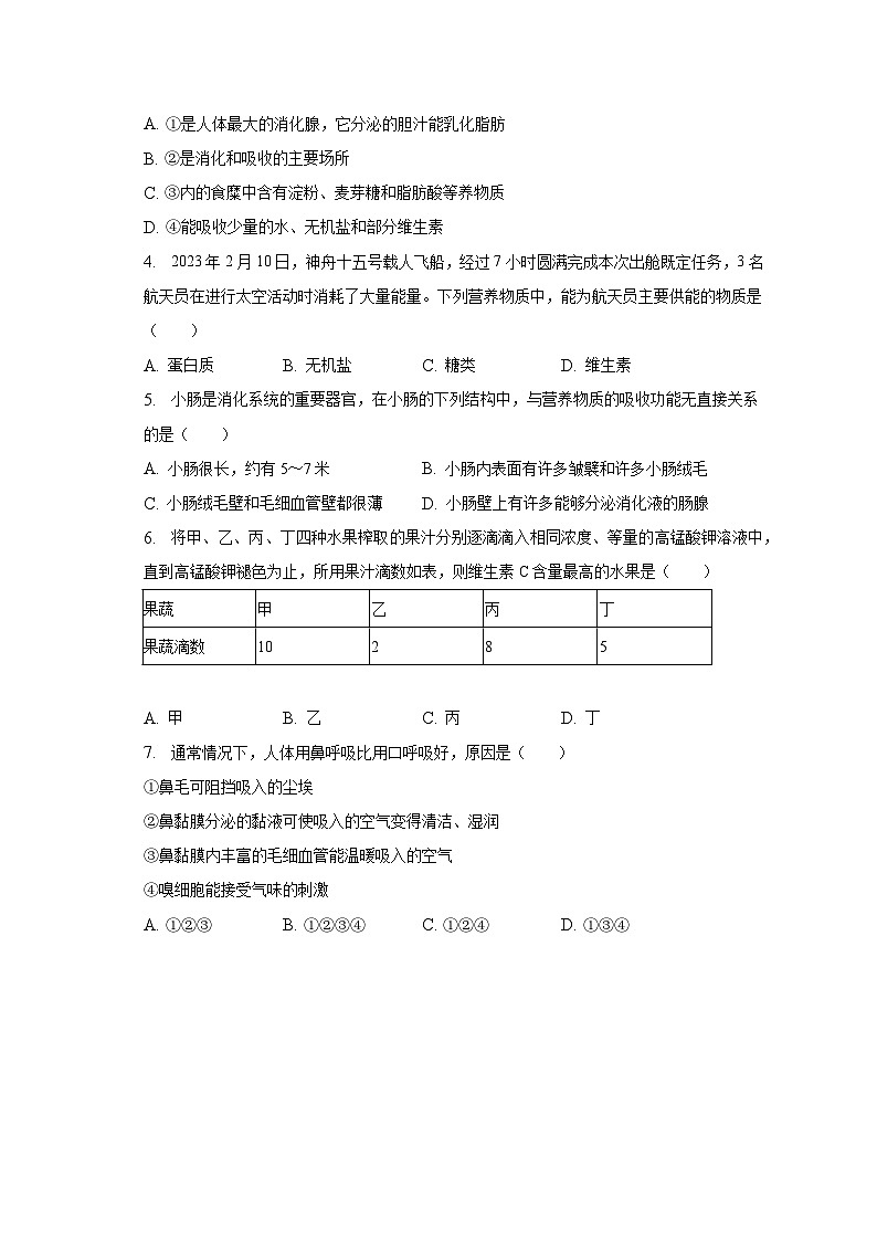 2022-2023学年山东省滨州市阳信县七年级(下)期中生物试卷(含解析)第2页