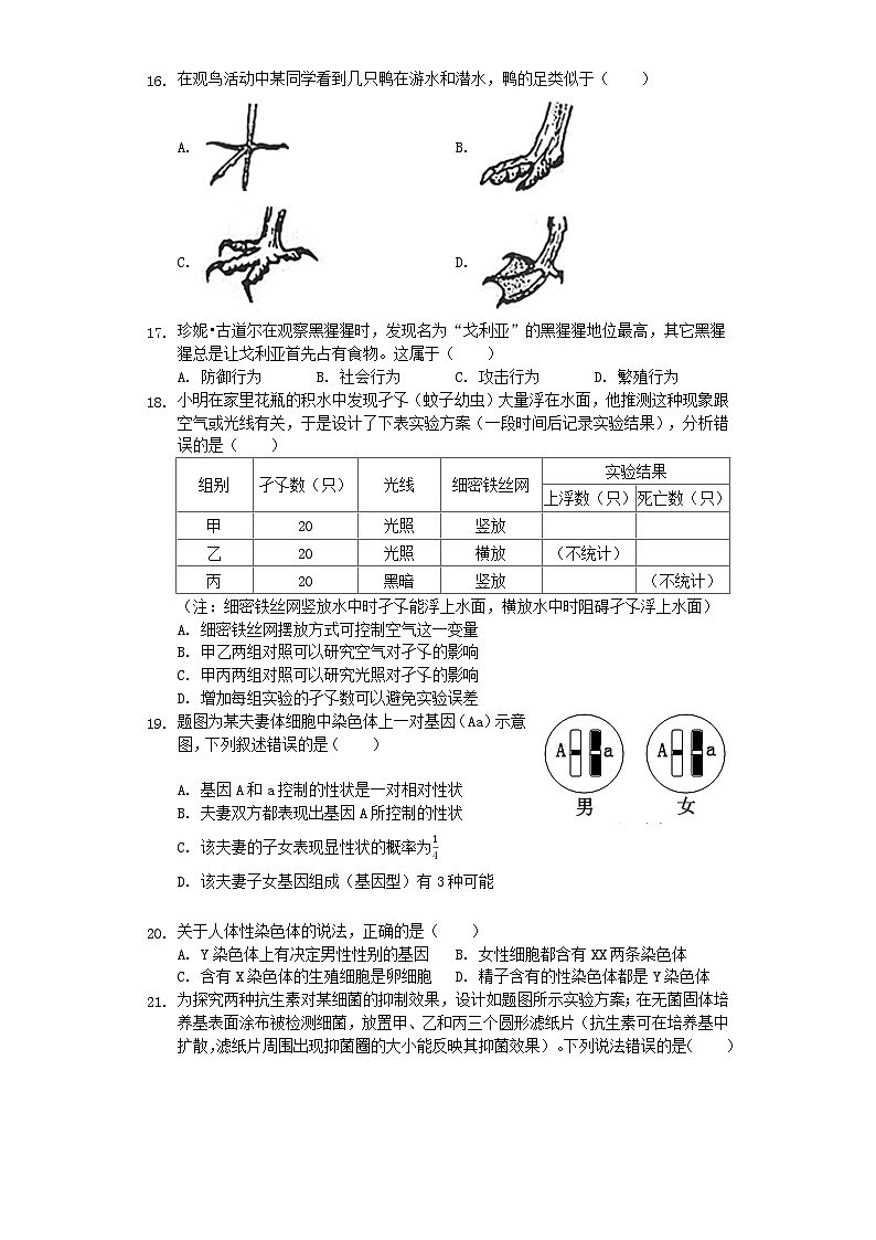 广东省2019年中考生物真题试题(含解析)第3页