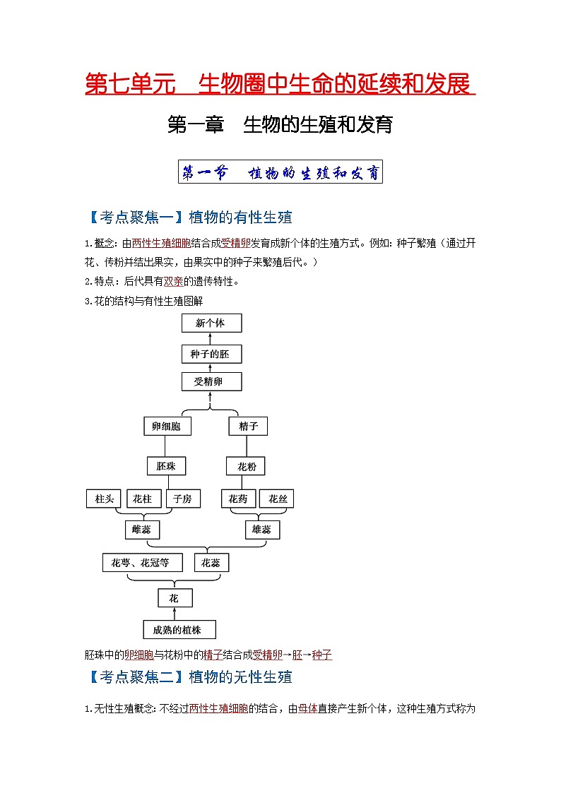 考点01 生物的生殖和发育 中考生物知识手册速查(人教版)01