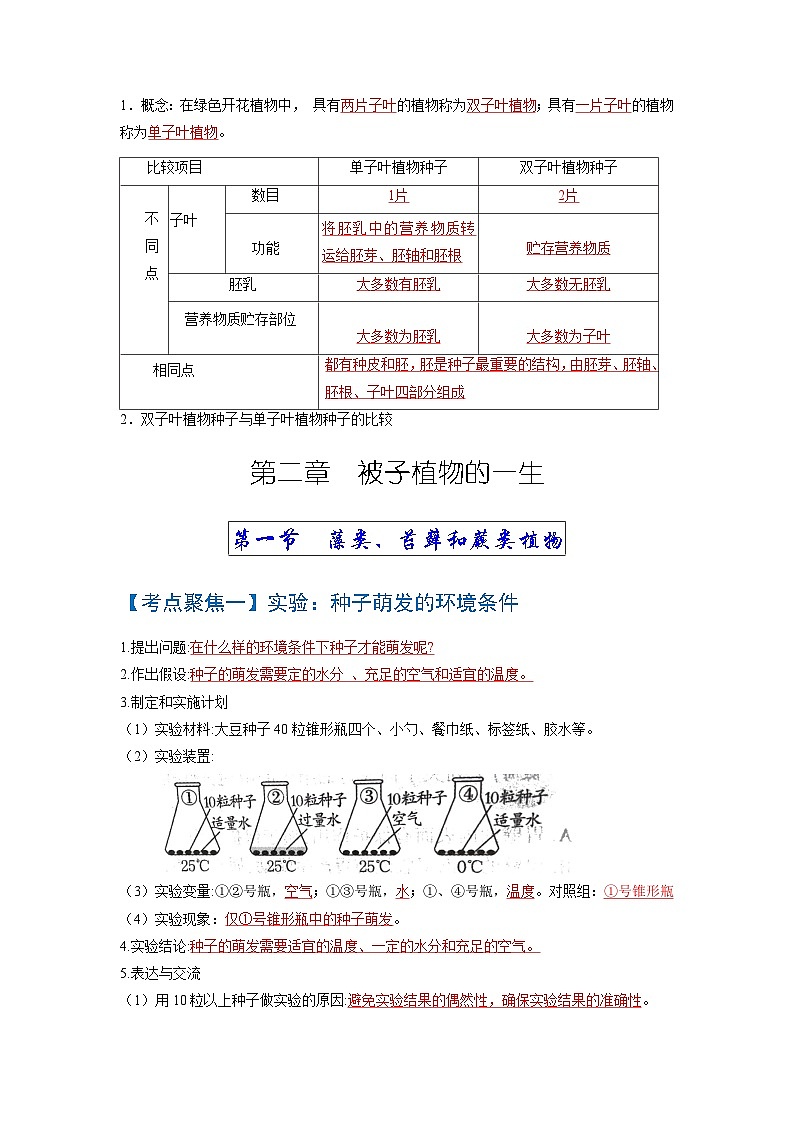 考点04 生物圈中有哪些绿色植物、被子植物的一生 中考生物知识手册速查(人教版)第3页