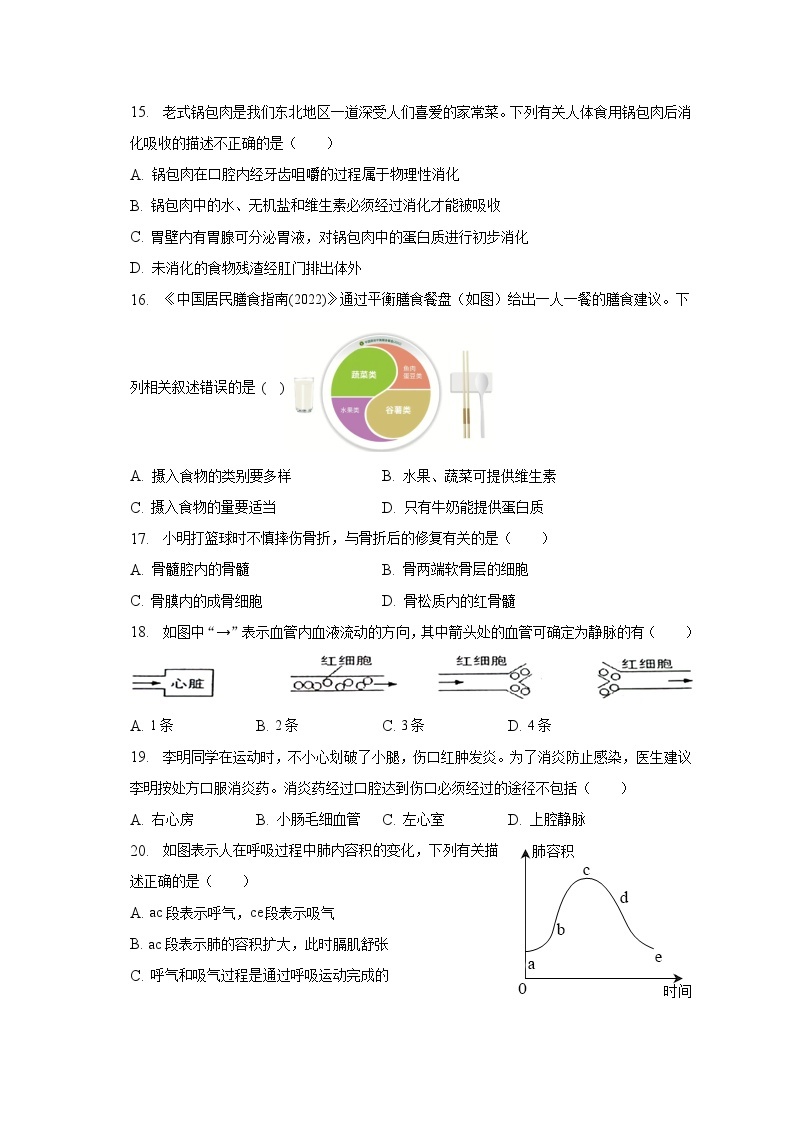 2022-2023学年辽宁省鞍山市铁东区七年级（下）期中生物试卷（含解析）03