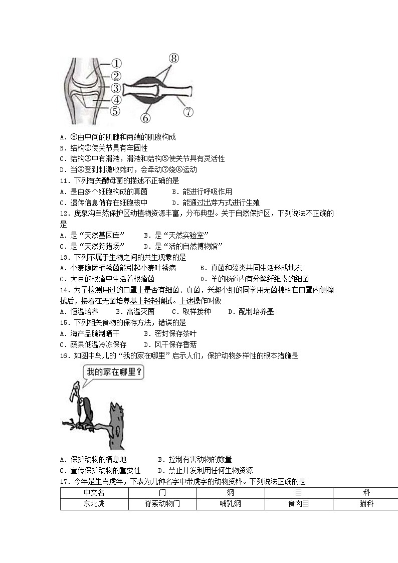 山西省吕梁市孝义市2022-2023学年八年级上学期期末生物试题02