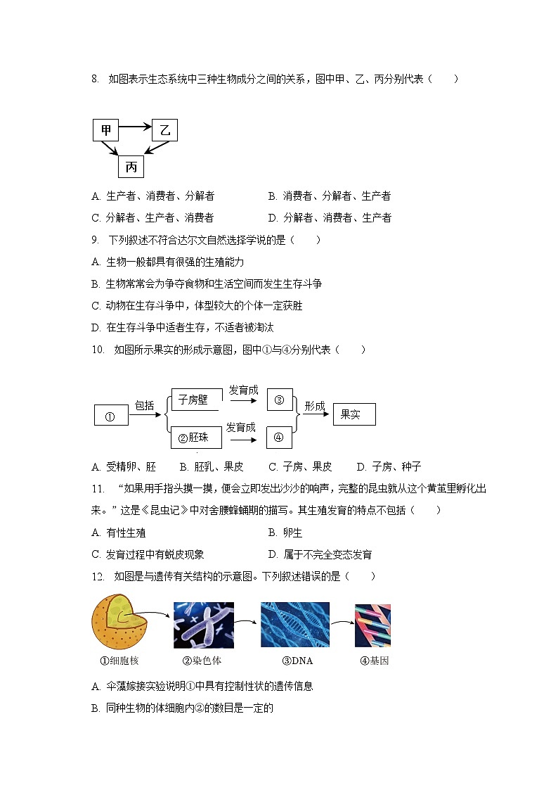 2023年江苏省南京市中考生物二模试卷(含解析)02