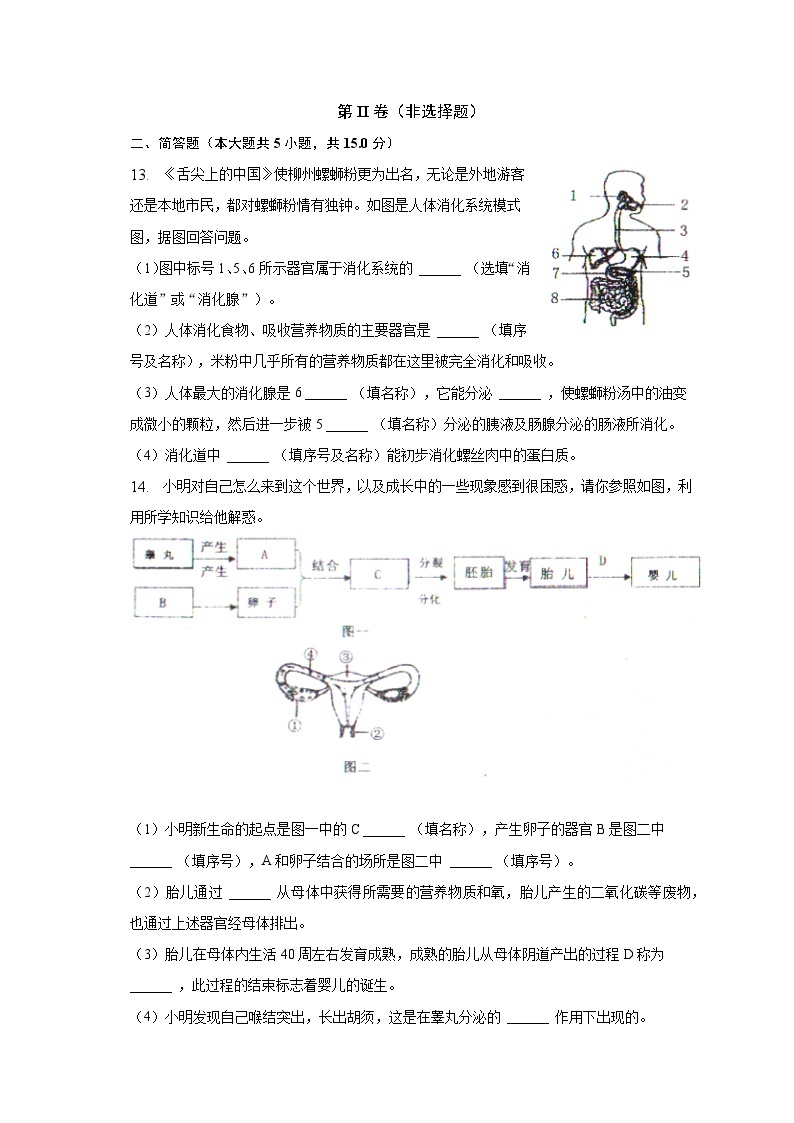 2022-2023学年辽宁省沈阳市法库县七年级（下）期中生物试卷（含解析）03