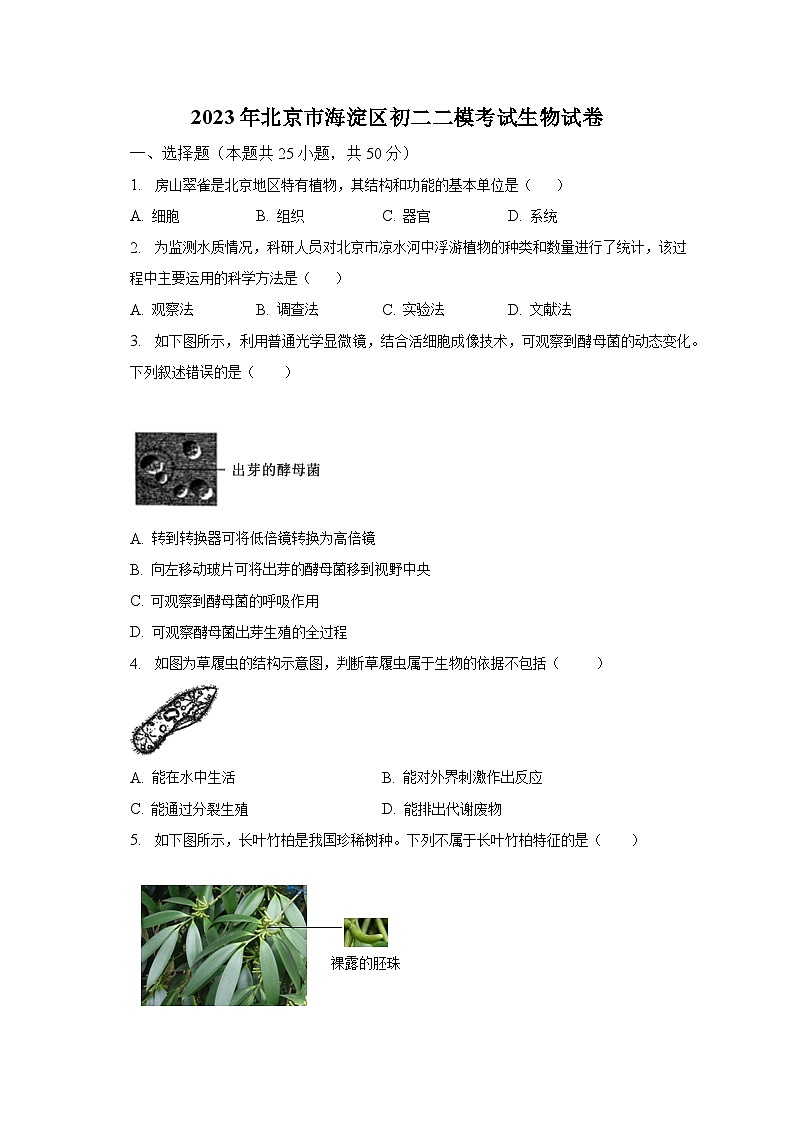 2023年北京市海淀區(qū)初二二?？荚嚿镌嚲恚ê馕觯┑?頁
