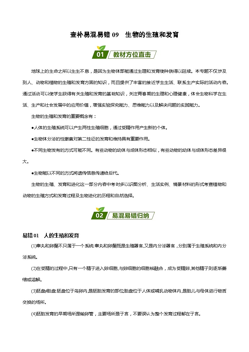 查补易混易错点09 生物的生殖和发育-【查漏补缺】2023年中考生物三轮冲刺过关 试卷01