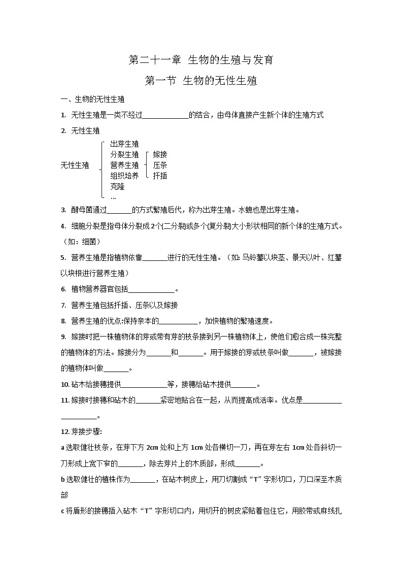 第二十一章 生物的生殖与发育——【期末复习】八年级生物下册章节知识点梳理(苏教版八下)01