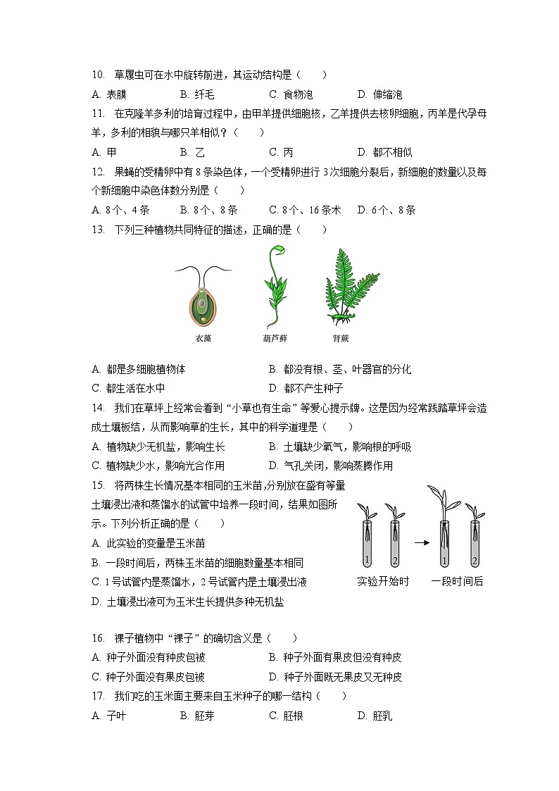 2022-2023学年天津市红桥区七年级(上)期末生物试卷(含解析)第2页