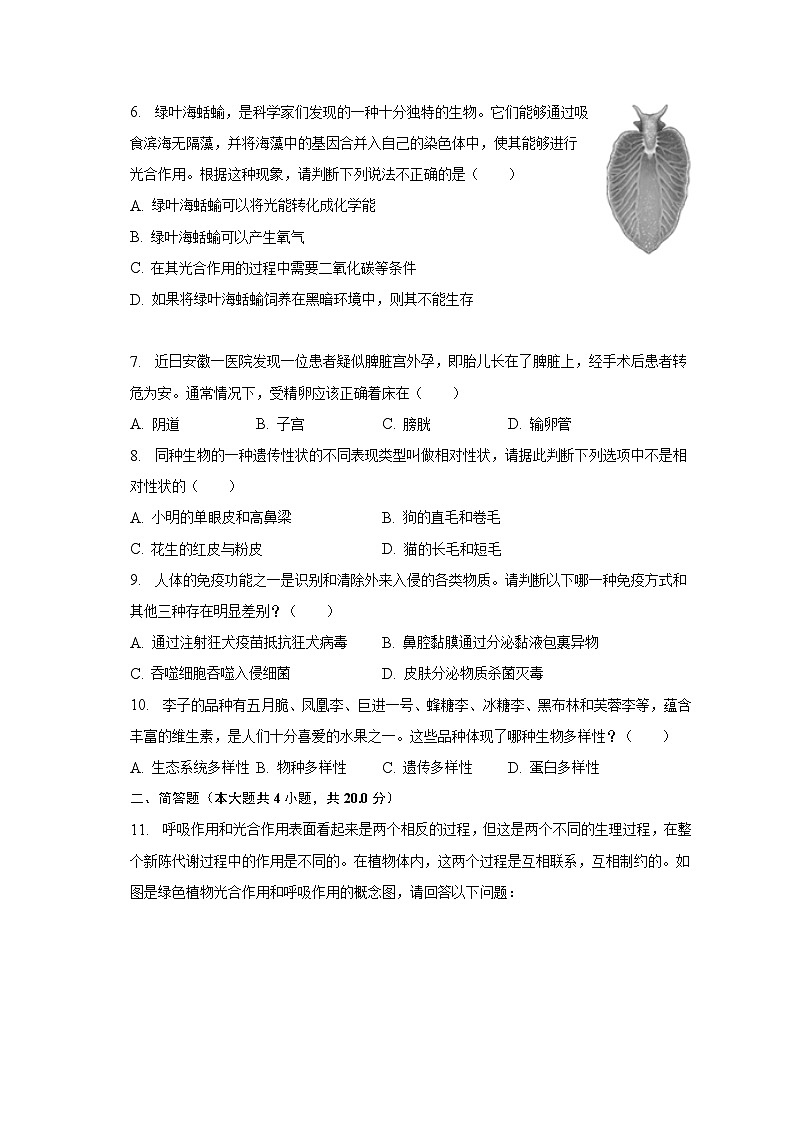 2023年安徽省中考生物信息卷(一)(含解析)02