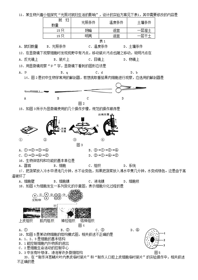 2018北京房山区初一(上)期中生物含答案第2页
