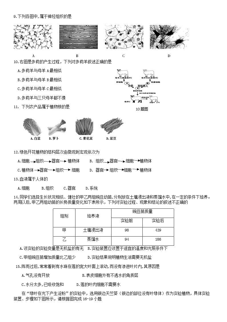 2019北京密云区初一(上)期末生物含答案第2页