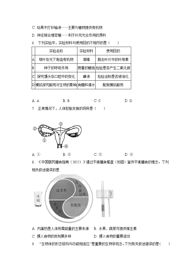 2023年湖南省株洲市炎陵县中考生物一模试卷（含解析）02